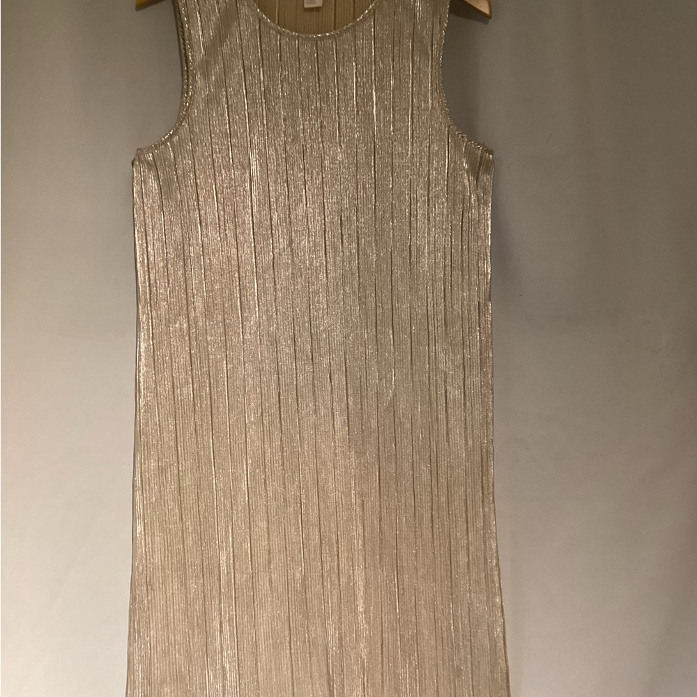 H&M Gold Pleated Sheath Midi Dress Size Medium